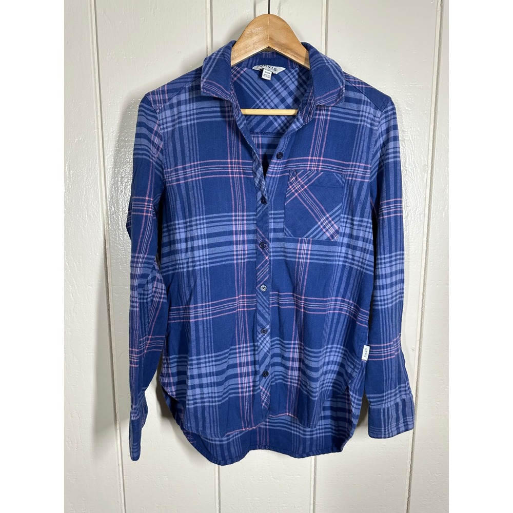 Orvis Button Down Shirt Womens Small Blue Plaid Flannel Long Sleeve 7727